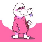 anthro black_eyes blush clothing half-closed_eyes hand_in_pocket hoodie male narrowed_eyes pink_clothing pink_hoodie pink_topwear pockets scales smile solo standing tongue tongue_out topwear white_body white_nose white_scales datbx datbx_(datbx) alligator alligatorid crocodilian reptile scalie 1:1 2020 digital_media_(artwork) hi_res