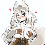 1:1 animated anthro art_progression big_breasts blush bodily_fluids breasts canid canine clothed clothing female flying_sweatdrops glistening_heart hair hand_on_breast heart_symbol hearts_around_body hearts_around_head huge_breasts kemono long_hair looking_at_viewer mammal sequence short_playtime simple_background sketch sollyz solo sweat sweatdrop white_background