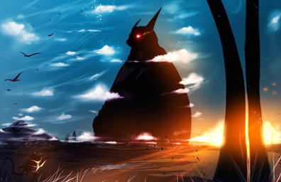 ambient_silhouette ambiguous_gender detailed_background glowing glowing_eyes grass group holding_object outside plant silhouette sky standing tree ryky ambient_bird ambiguous_species avian bird 2015 digital_media_(artwork) hi_res