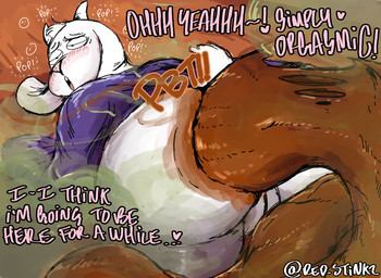anthro anus big_butt butt dialogue drunk excessive_feces fart fart_cloud fart_fetish feces female hyper hyper_feces overweight overweight_anthro overweight_female pink_text solo spread_anus spread_butt spreading substance_intoxication text white_text crimson_2020 undertale_(series) toriel bovid caprine goat mammal hi_res