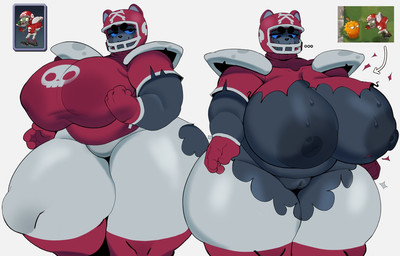 anthro big_breasts breasts clothing female football_helmet furgonomic_headwear furgonomics genitals gloves handwear huge_breasts huge_thighs nipples red_clothing red_gloves red_handwear shoulder_pads solo thick_thighs torn_clothing vulva wide_hips stonic electronic_arts plants_vs._zombies popcap_games ambiguous_species mammal hi_res