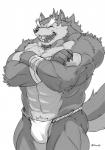 abs anthro biceps clothing fur male muscular muscular_anthro muscular_male pecs solo gawein-dragon canid canine canis mammal wolf 2018 monochrome