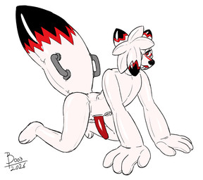 4_fingers air_valve_navel anthro balls dildo eyewear facial_markings fingers genitals glasses gynomorph handles_on_tail head_markings inflatable intersex latex lipstick makeup male markings penis pool_toy sex_toy solo boo3 animate_inanimate canid canine fox living_inflatable mammal