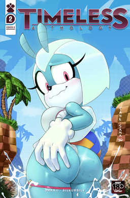antennae_(anatomy) anthro big_breasts big_butt blue_body blush breasts butt clothing female gloves handwear looking_at_viewer looking_back looking_back_at_viewer multicolored_body one-piece_swimsuit pink_eyes solo swimwear text two_tone_body white_body white_clothing white_gloves white_handwear ctankomega idw_publishing sega sonic_the_hedgehog_(comics) sonic_the_hedgehog_(idw) sonic_the_hedgehog_(series) jewel_the_beetle arthropod beetle insect 2026 absurd_res cover english_text hi_res