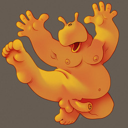 action_pose belly big_feet big_nipples feet flapping_penis foreskin genitals half-erect happy long_penis male mascot nipples not_furry overweight overweight_male pecs penis pose raised_arms raised_leg showing_armpit silly_pose simple_background slightly_chubby soles solo yellow_body yellow_skin ravuer groquik nesquick humanoid 1:1 hi_res