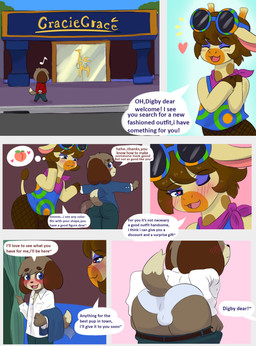 anthro anthro_on_anthro blue_bottomwear blue_clothing blue_eyes blue_eyewear blue_jacket blue_pants blue_shirt blue_sunglasses blue_topwear blush bottomwear briefs brown_body brown_fur brown_hair bulge bulge_from_behind clothing dialogue dipstick_tail duo eyewear femboy fur grey_body grey_briefs grey_clothing grey_fur grey_underwear hair heart_eyes heart_symbol jacket kerchief male male/male markings motion_lines one_eye_closed orange_body orange_eyewear orange_fur orange_sunglasses pants pink_kerchief purple_kerchief red_clothing red_jacket red_topwear shirt smile speech_bubble store sunglasses tail tail_markings tail_motion tailwag text thick_thighs thought_bubble topwear underwear undressing white_clothing white_shirt white_topwear wide_hips wink yellow_body yellow_fur mr-shin animal_crossing nintendo digby_(animal_crossing) gracie_(animal_crossing) canid canine canis domestic_dog giraffe giraffid mammal shih_tzu toy_dog 2025 comic english_text hi_res translated