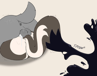 anal anal_penetration anthro anus balls big_butt black_tail_tip bodily_fluids brown_body brown_fur butt cum cum_in_ass cum_inside dipstick_tail duo fur genital_fluids genitals grey_body grey_fur ink ink_splatter male male/male markings penetration perineum raised_tail sound_effects tail tail_markings unusual_bodily_fluids white_body white_fur pinnipip pinnip_(pinnipip) ych_(character) badger hybrid mammal mephitid mustelid musteline skunk