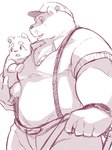 anthro belly big_belly bottomwear carrying_another clothing duo hat headgear headwear humanoid_hands kemono male overweight overweight_male pants shirt suspenders topwear young young_anthro dv-ch bear mammal 2018 hi_res