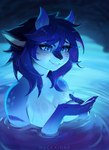 anthro blue_eyes blue_hair blush breasts cave drop female fur hair heart_symbol nude open_mouth smile solo tsunami water hackainax tsunami_(renny.) reptile scalie turtle digital_media_(artwork) hi_res