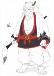 anthro kemono male mature_anthro mature_male solo tail defago asian_mythology build_tiger east_asian_mythology mythology woo_long dragon eastern_dragon mythological_creature mythological_scalie scalie hi_res