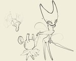 2020 5:4 absurd_res accident accidental_exposure ambiguous_gender anthro arthropod assisted_exposure black_and_white blush bottomless clothed clothing exclamation_point female front_view genitals group hi_res holding_object holding_weapon hollow_knight hornet's_needle hornet_(hollow_knight) innie_pussy insect itsunknownanon monochrome pussy sketch standing team_cherry the_knight_(hollow_knight) trio vengefly vessel_(species) wardrobe_malfunction weapon