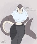 anthro athletic_wear clean_diaper clothing crop_top cropped_hoodie diaper diaper_under_clothing female hoodie looking_at_viewer muscular muscular_female sharp_teeth shirt smile solo talking_to_viewer teeth topwear track_pants steelshark bull_shark carcharhinus fish marine requiem_shark shark absurd_res hi_res