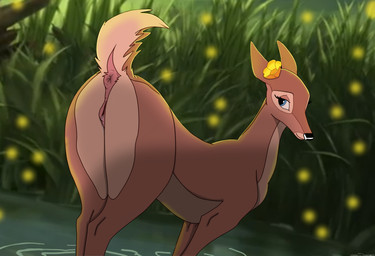 animal_genitalia animal_vulva anus bodily_fluids butt cervine_genitalia cervine_vulva clitoris dripping female female_feral feral flower_on_head forest fur genital_fluids genitals leaking looking_at_viewer nature on_model outside plant pussy_juice_leaking raised_tail smile solo tail tail_anus tree vaginal_fluid_drip vaginal_fluid_string vaginal_fluids vulva water holidaypup bambi_(film) disney faline_(bambi) deer mammal mule_deer new_world_deer digital_media_(artwork) hi_res