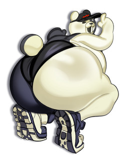 anthro big_butt black_body butt clothed clothed_anthro clothed_male clothing crouching footwear headgear huge_butt kneeling male male_anthro overweight overweight_male presenting presenting_hindquarters shoes shortstack shortstack_male slightly_chubby slightly_chubby_male smile sneakers solo topless underwear white_body submarine_screw danganronpa spike_chunsoft monokuma bear mammal 2023 digital_media_(artwork) hi_res