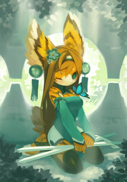 accessory animal_ears anthro armwear asian_clothing black_clothing black_leggings black_legwear bottomwear breasts brick_floor brown_hair building chinese_clothing chinese_commentary chinese_dress clothed clothing commentary dappled_sunlight digitigrade dress duo ear_piercing ear_ring east_asian_clothing elbow_gloves english_commentary eyebrows female feral fingerless_gloves flower forest fur gloves green_clothing green_dress green_eyes hair hair_accessory hairband handwear headgear high_collar holding_melee_weapon holding_object holding_sword holding_weapon inside jewelry kneeling leaf leggings legwear light light_particles long_hair looking_at_animal mandarin_collar melee_weapon mouth_closed nature one_eye_closed orange_body orange_fur piercing plant rabbit_ears raised_eyebrow ring_piercing scenery scut_tail short_tail shorts smile solo_focus spandex spandex_shorts striped_body striped_fur stripes sunlight sword tail three-quarter_view tight_bottomwear tight_clothing tight_shorts tree tsurime v-shaped_eyebrows weapon wink tyson_tan cc-by-sa creative_commons license_info spirit_animals_in_disguise amber_the_spirit_rabbit arthropod blue_morpho butterfly insect lagomorph lepidopteran leporid mammal rabbit 2015 absurd_res digital_media_(artwork) hi_res krita_(artwork) signature