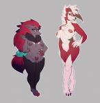 anthro breasts duo female genitals grey_background hair long_hair neck_tuft nipples pokemorph pubes pussy short_stack simple_background tuft wide_hips shycryptid nintendo pokemon lily_(serpentine-drifter) canid generation_5_pokemon generation_7_pokemon lycanroc mammal midnight_lycanroc pokemon_(species) zoroark hi_res