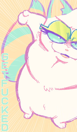 anthro female fist looking_at_viewer multicolored_tail neck_tuft slightly_chubby slightly_chubby_female smile solo tail text tuft clockstops3am conditional_dnp domestic_cat felid feline felis mammal hi_res