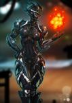 abs armor bodysuit breasts clothing female fire nipples not_furry pose skinsuit solo tight_clothing ganassa digital_extremes tencent warframe ember_(warframe) ember_prime alien tenno hi_res pinup