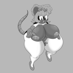 accessory anthro big_breasts big_butt bow_ribbon breasts butt clothing curly_hair footwear genitals gloves gynomorph hair hair_accessory hair_bow hair_ribbon handwear huge_breasts huge_hips intersex nipples penis ribbons shoes solo wide_hips rougethedaisy mammal mouse murid murine rat rodent 1:1 absurd_res hi_res