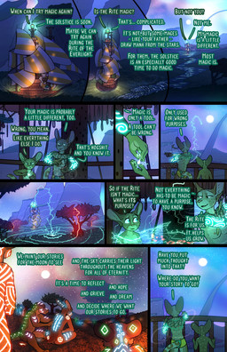 anthro bodypaint breasts butt dialogue electricity fantasy female kite_tower lightning magic male nonsexualized_young nude text fek the_sparks_of_daybreak cissa_talot fekkri_talot catfolk absurd_res comic english_text hi_res