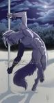 abs anthro asymmetrical_coloring cloud dancing featureless_crotch front_view lokai_bracelet male moon mountain nipples nude outside pole pole_dancing public sky smile snow solo aurion-magnus everest_(nightswing) canid canine mammal 2017 digital_media_(artwork) full-length_portrait hi_res portrait