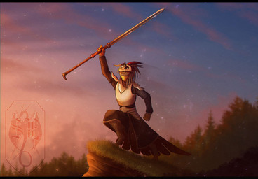 4_fingers ambiguous_gender anthro black_bars detailed_background fingers grass holding_object outside plant sky solo standing sinistereternity avian 2019 digital_media_(artwork) hi_res source_request unavailable_at_source