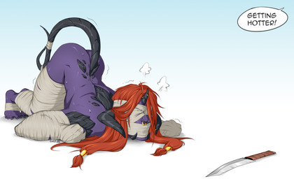 arms_tied ass_up bdsm blindfold blue_background bondage bound facial_piercing gag gagged gradient_background hair horn knife legs_tied long_hair lying male nose_piercing nose_ring not_furry on_front piercing purple_body purple_skin red_hair ring_piercing simple_background solo tail tape tape_bondage tape_gag white_background viddharta-joshua final_fantasy final_fantasy_xiv square_enix horned_humanoid humanoid tailed_humanoid xaela hi_res