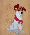 black_nose brown_body brown_eyes brown_fur eyebrows feral fur male paws sitting smile solo white_body white_fur kitchiki disney oliver_and_company dodger_(disney) canid canine canis domestic_dog hunting_dog jack_russell_terrier mammal terrier