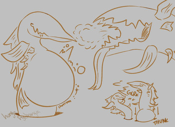 ambiguous_gender belly big_belly duo feral feral_pred neck_bulge open_mouth plant rumbling_stomach swallowing vore hungryhydrangea elemental_creature flora_fauna 2026 hi_res sketch