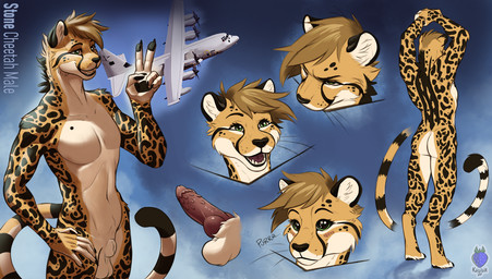 aircraft airplane animal_genitalia animal_penis anthro balls butt erection feline_genitalia feline_penis fully_sheathed genitals green_eyes gunship hybrid_genitalia hybrid_penis knot knotted_penis looking_at_viewer male markings nude open_mouth penis sheath smile solo spots spotted_markings vehicle kaislair c-130_hercules stone_(teamplayer99) cheetah felid feline humanoid mammal model_sheet
