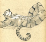 abs anthro balls bed biceps biped circumcised ear_piercing eyes_closed flaccid fur furniture genitals humanoid_genitalia humanoid_penis lying male markings muscular muscular_anthro muscular_male nipple_piercing nipples nude on_back on_bed pecs penis piercing pose sleeping solo stripes tail vein tush_(artist) faust_tigre felid mammal pantherine tiger sketch story story_in_description