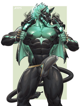 abs anthro big_muscles big_pecs bodily_fluids bone bottomwear bulge claws clothed clothing detailed_bulge erection fangs genital_fluids genital_outline glowing glowing_eyes green_body green_eyes long_tongue male muscular muscular_anthro muscular_male navel nipples open_clothing open_mouth open_shirt open_topwear pecs penis_outline precum precum_through_clothing precum_through_underwear saliva saliva_on_tongue sharp_teeth shirt simple_background skull skull_head solo tail teeth tenting tongue tongue_out topwear underwear wet wet_clothing amon-sydonai epic_games fortnite mythology cerberus_(fortnite) canid canid_demon canine canis demon hellhound mammal mythological_canine mythological_creature 3:4 digital_media_(artwork) hi_res
