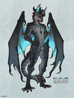 animal_genitalia animal_penis anthro athletic balls black_hair black_horn blue_body blue_eyes blue_fur blue_penis blue_wings cheek_tuft claws ear_tuft erection facial_tuft fangs fangs_bared fur genitals gradient_fur grey_body grey_fur grey_hair hair horn knot knotted_penis long_tail male membrane_(anatomy) membranous_wings nipples nude nude_anthro nude_male palette penis solo standing stripes tail tail_tuft tall teeth text tuft white_hair wing_claws wings tashiroth bat flying_fox mammal megabat 3:4 absurd_res english_text full-length_portrait hi_res model_sheet portrait signature