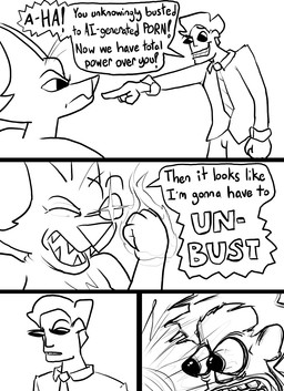 accessory dialogue gleaming_eyes humor magic male necktie speech_bubble text wide_eyed burgerpocalypse canid canine canis coyote human mammal black_and_white comic english_text hi_res monochrome