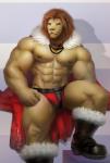 abs anthro biceps big_muscles boots bulge cloak clothed clothing footwear front_view holidays jewelry male muscular muscular_anthro muscular_male navel necklace nipples pecs shoes solo thick_thighs topless underwear v-cut dalluwn christmas felid lion mammal pantherine