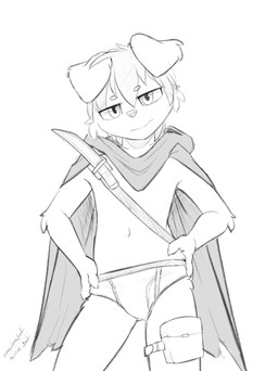 anthro briefs bulge cloak clothing floppy_ears hands_on_hips kemono knife looking_at_viewer male navel solo standing underwear weapon snowybark snowdrift_(snowstormbat) border_collie canid canine canis collie domestic_dog herding_dog mammal pastoral_dog sheepdog absurd_res hi_res monochrome sketch