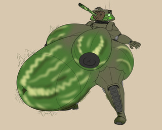 anthro belly big_belly big_breasts blueberry_inflation breasts cannon female food fruit green_body huge_belly hyper hyper_belly inflation machine melon plant ranged_weapon rumbling_stomach sloshing_belly solo tank_(vehicle) turret turret_head vehicle watermelon weapon panzerschreckleopard detroit_arsenal m47_patton amber_(panzerschreckleopard) living_machine living_tank living_vehicle 2025 5:4 absurd_res colored_sketch hi_res sketch
