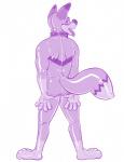 2017 4_toes anthro bodysuit butt canid canine canis clothed clothing collar coyote decafyote digital_drawing_(artwork) digital_media_(artwork) feet glistening hornbuckle latex male mammal markings open_mouth simple_background skinsuit solo teeth tight_clothing toes tongue tongue_out white_background