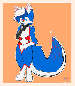 ambiguous_fluids anthro arthropod_abdomen border collar dog_tags ear_markings fur fur_markings leaky looking_confused male markings prosthetic prosthetic_arm prosthetic_limb solo spider-wolf tail tendrils white_border spoofermweb kevin_nadej canid canine canis mammal wolf absurd_res hi_res