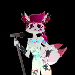 anthro body_writing bodypaint clothed clothing ear_piercing female multi_tail nude piercing solo tail kuwsh epic_games fortnite kimiko_five-tails canid canine fox mammal 1:1 animated hi_res no_sound short_playtime webm