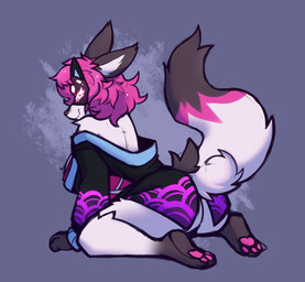 anthro asian_clothing biped breasts butt clothed clothed_anthro clothed_female clothing east_asian_clothing feet female fingers fur grey_background hair heart_pupils japanese_clothing looking_at_viewer mask off_shoulder pawpads pink_hair pink_pawpads simple_background smile solo tail toes white_body white_fur yukata mewgle youkai_(mewgle) canid canine fox mammal 2025 digital_drawing_(artwork) digital_media_(artwork)