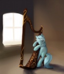 blue_body chair cutie_mark eyes_closed female feral furniture hair harp horn multicolored_hair musical_instrument playing_music plucked_string_instrument quadruped sitting solo string_instrument tail window bistromatic friendship_is_magic hasbro my_little_pony mythology lyra_heartstrings_(mlp) equid equine mammal mythological_creature mythological_equine unicorn 2011 hi_res