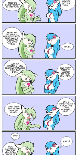 blush breasts choker dialogue duo eyelashes female flower green_hair hair humor jewelry looking_down misunderstanding necklace not_furry plant text zedrin nintendo pokemon marissa_(zedrin) saraiah_(heraldinthedark) gardevoir generation_3_pokemon humanoid pokemon_(species) shiny_pokemon 2020 absurd_res comic english_text hi_res url
