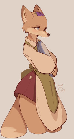 alternative_fashion anthro blue_eyes blush breasts cheek_tuft clothed clothing country_lolita facial_tuft female fully_clothed holding_object j-fashion lolita_(fashion) simple_background solo standing tuft conditional_dnp tohupo kitsuki_(tohupo) canid canine fox mammal red_fox true_fox 2023 dated digital_media_(artwork) hi_res signature
