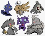 ambiguous_gender anthro blue_sclera blush feral red_eyes simple_background solo white_background yellow_eyes 24guyh nintendo pokemon banette dusclops duskull generation_3_pokemon pokemon_(species) sableye shedinja shuppet 2024 signature