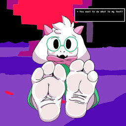 3_toes anthro dialogue dialogue_box eyewear feet foot_fetish foot_focus glasses looking_at_viewer male soles solo talking_to_viewer text toes wrinkled_feet wrinkles ejhost28307 deltarune undertale_(series) ralsei 1:1 english_text