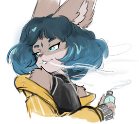anthro blue_hair brown_body brown_fur clothing female fur hair jacket solo topwear white_body white_fur hush_button tori_(hush_button) mammal rodent sciurid tree_squirrel