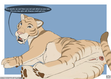 abdominal_bulge after_vore animal_genitalia animal_vulva anus belly big_belly black_lips bloated butt dialogue endosoma fangs feline_genitalia feline_vulva female female_feral feral feral_pred genitals hsd inviting lips mature_female mature_feral mommy_kink motherly pawpads raised_tail sabertooth_(anatomy) safe_vore speech_bubble stripes tail tail_anus teeth text thick_bottom_lip vore vulva wolfywetfurr_(artist) between_worlds hc_svnt_dracones microsoft the_elder_scrolls vore_day vore_day_2025 strypes_(character) felid hybrid liger lion mammal pantherine prehistoric_species saber-toothed_tiger senche smilodon tiger english_text hi_res