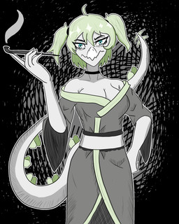abstract_background anthro biped blue_eyes breasts choker clothed clothed_anthro clothed_female clothing female fingers front_view frown green_hair hair holding_pipe humanoid_hands jewelry kemono long_hair long_tail looking_at_viewer medium_breasts necklace non-mammal_breasts pose smoke smoking_pipe solo spiked_tail spikes spikes_(anatomy) standing tail gothgator0 cavemanon_studios snoot_game cynthia_(snoot_game) dinosaur ornithischian prehistoric_species reptile scalie stegosaurian stegosaurus thyreophoran 4:5 absurd_res hi_res portrait restricted_palette three-quarter_portrait