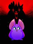 blue_eyes bodily_fluids duo fur heart_symbol purple_body purple_fur red_background scared simple_background sweat rollingrabbit tattletail mama_tattletail tattletail_(character) demon tattletail_(species)